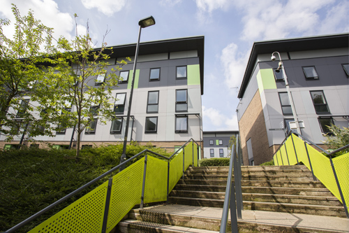 Steps leading up to The Green on campus accommodation