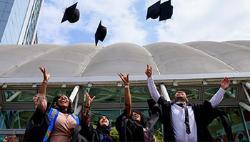 Students throwing their mortarboards in the air on their graduation day