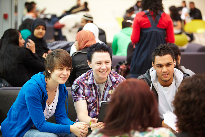 Group of smiling University students.