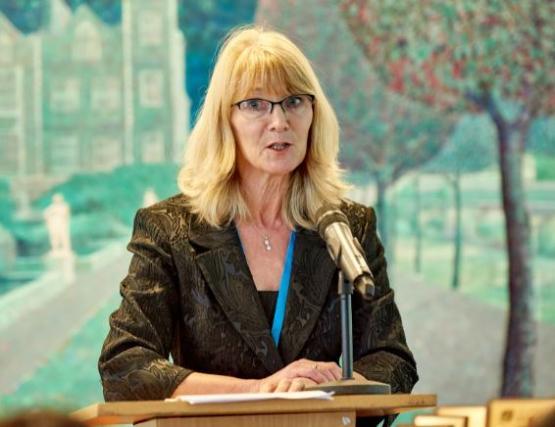 University of Bradford Vice Chancellor Professor Shirley Congdon pictured speaking from a lectern