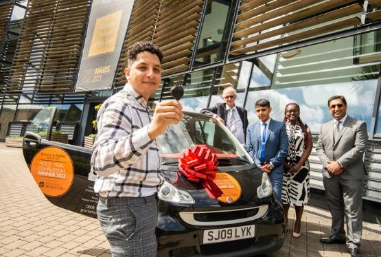 Hussain with the winning car