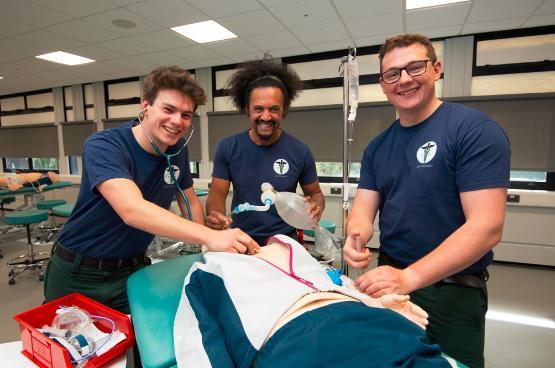 L to R: Ethan, Ken and Tom in a simulation room at the university.