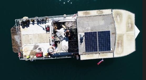 Overhead view of a boat on the sea