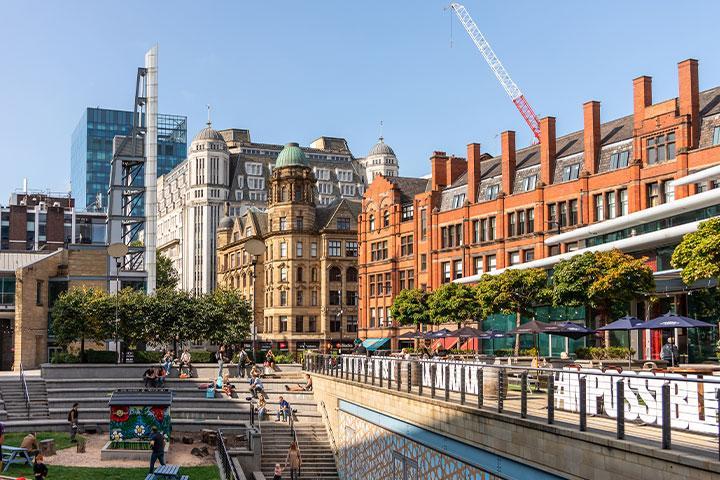 Large buildings in Manchester.