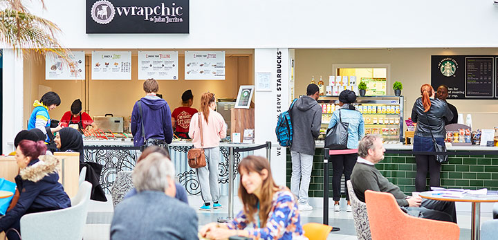 Food available on campus in the Richmond building atrium at the University of Bradford