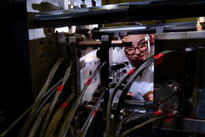 An engineering student working in a lab