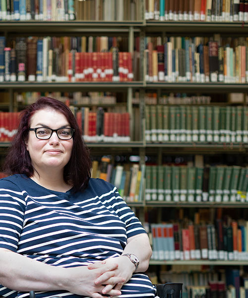 Student in a library setting